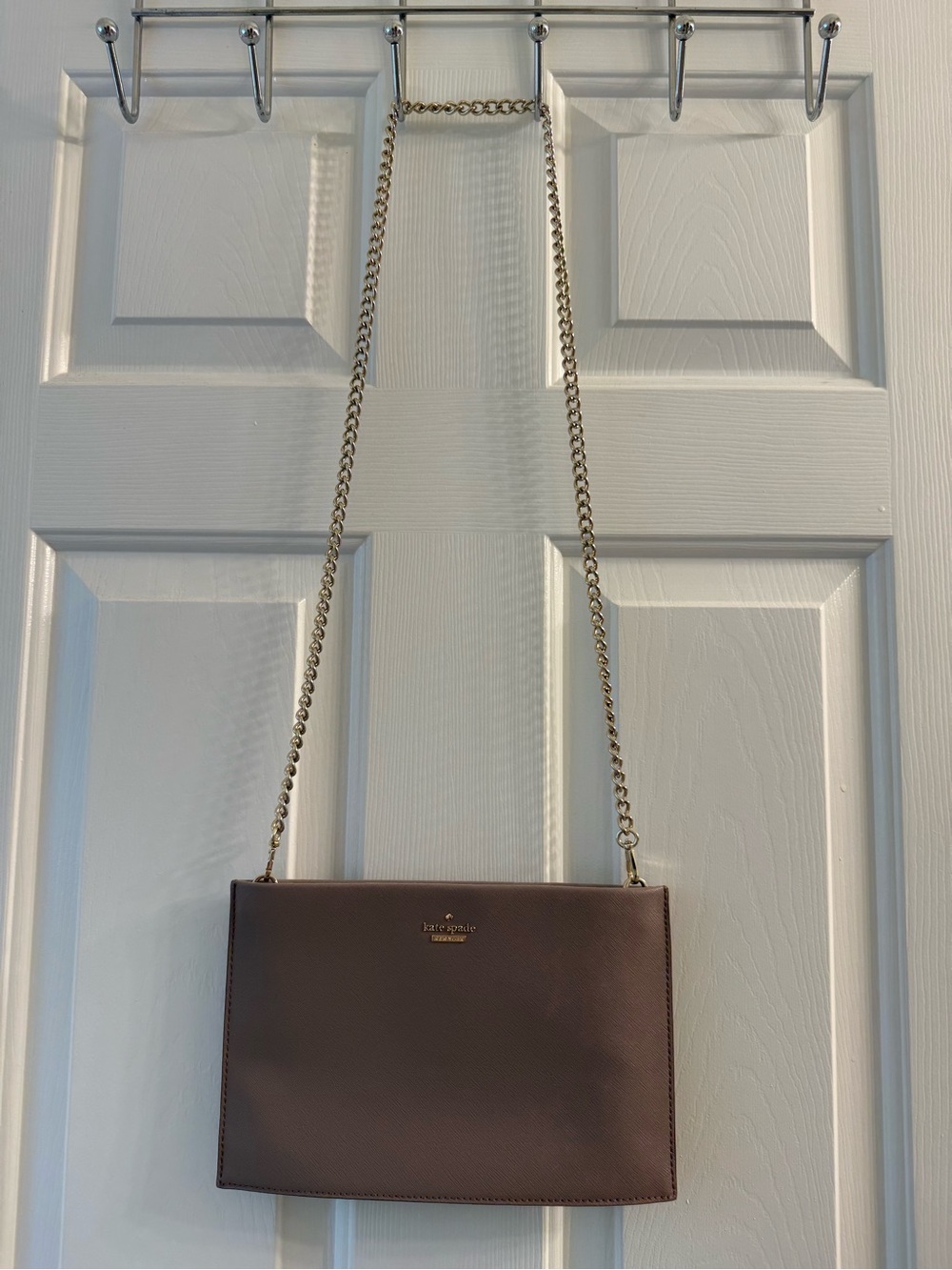 kate spade brown leather crossbody with gold chain